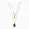 collier et pendentif tessera argent 925 zircons violet et jaune, améthystes